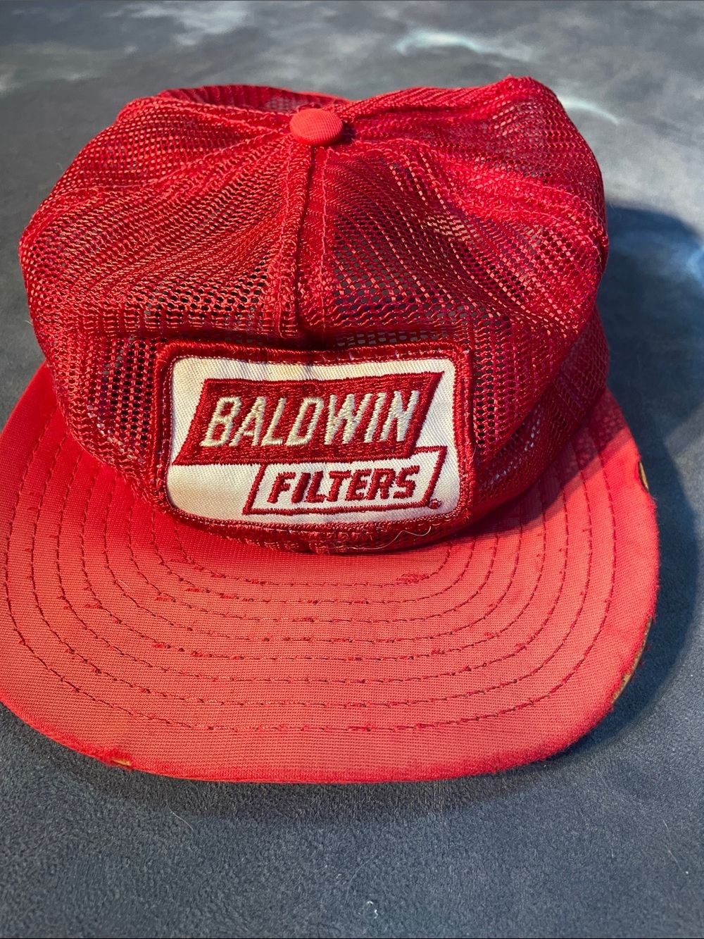 Baldwin Red Mesh Trucker Cap with Embroidered Patch
